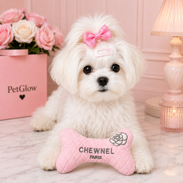 Chewnel Paris Plush Bone Squeaky Dog Toy – Bone Pink