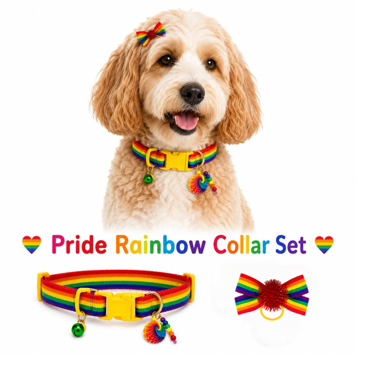 Multicolor Pride Rainbow Dog Bow