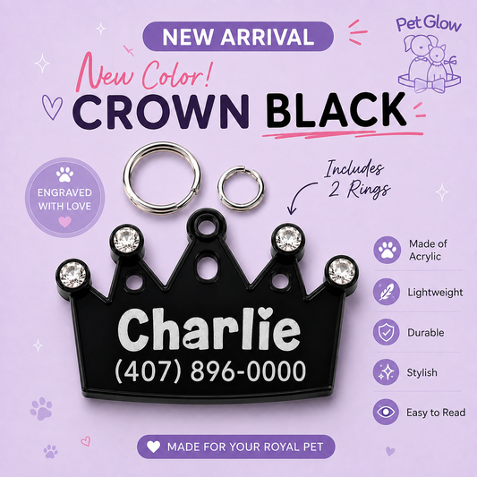 Small Dog Acrylic Crown Tags- Black