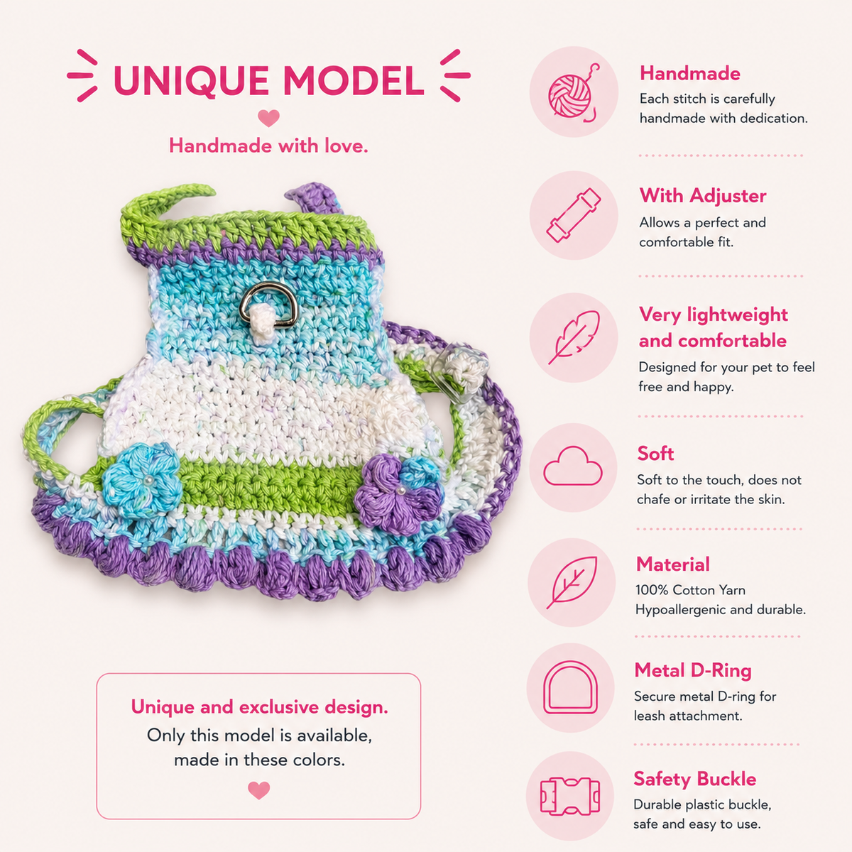 Handwoven Harness - Green, Blue, Purple & White Size M
