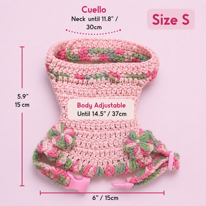 Handwoven Harness - Pink with Flowers Small