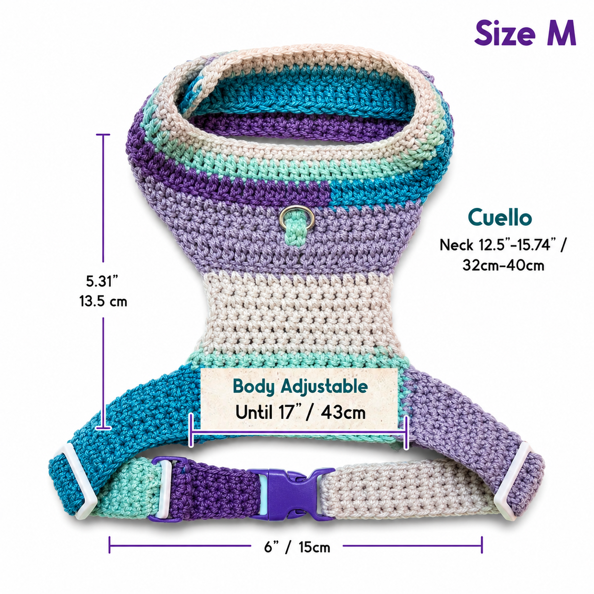 Handwoven Harness - Purple & Turquoise Medium