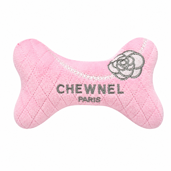 Chewnel Paris Plush Bone Squeaky Dog Toy – Bone Pink