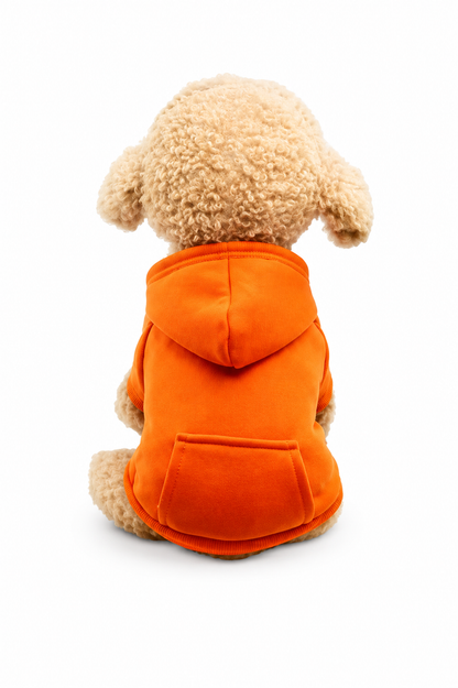 Sudadera con capucha de forro polar naranja para perro con bolsillo | Cálida sudadera para mascotas XS