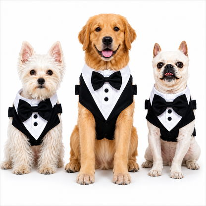 Black Tuxedo Dog Harness – Formal Suit for Male Dogs