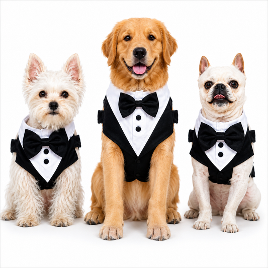Black Tuxedo Dog Harness – Formal Suit for Male Dogs