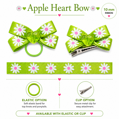 Green Apple Flower Heart Dog Bow