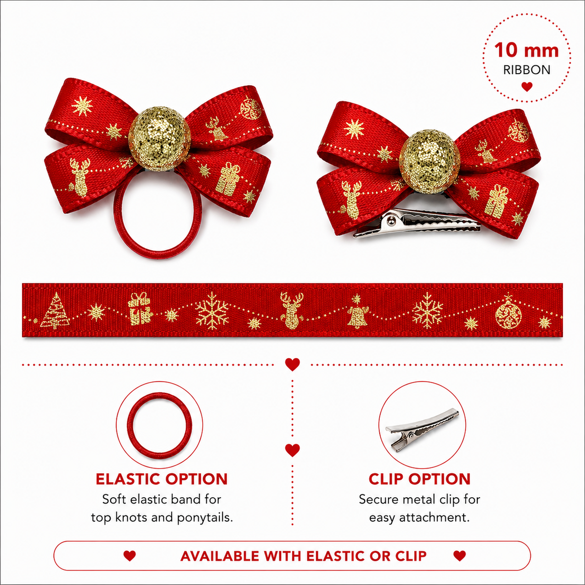 Red & Gold Christmas Dog Bow