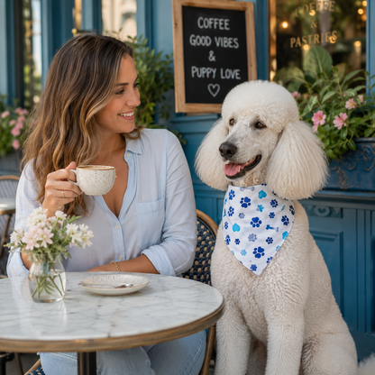 Pañuelo para perro azul con huella y hueso - Collar ajustable (pequeño y mediano)