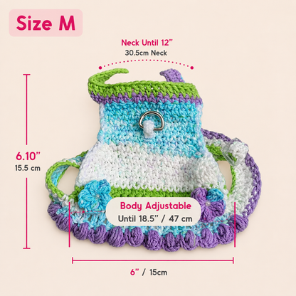 Handwoven Harness - Green, Blue, Purple & White Size M
