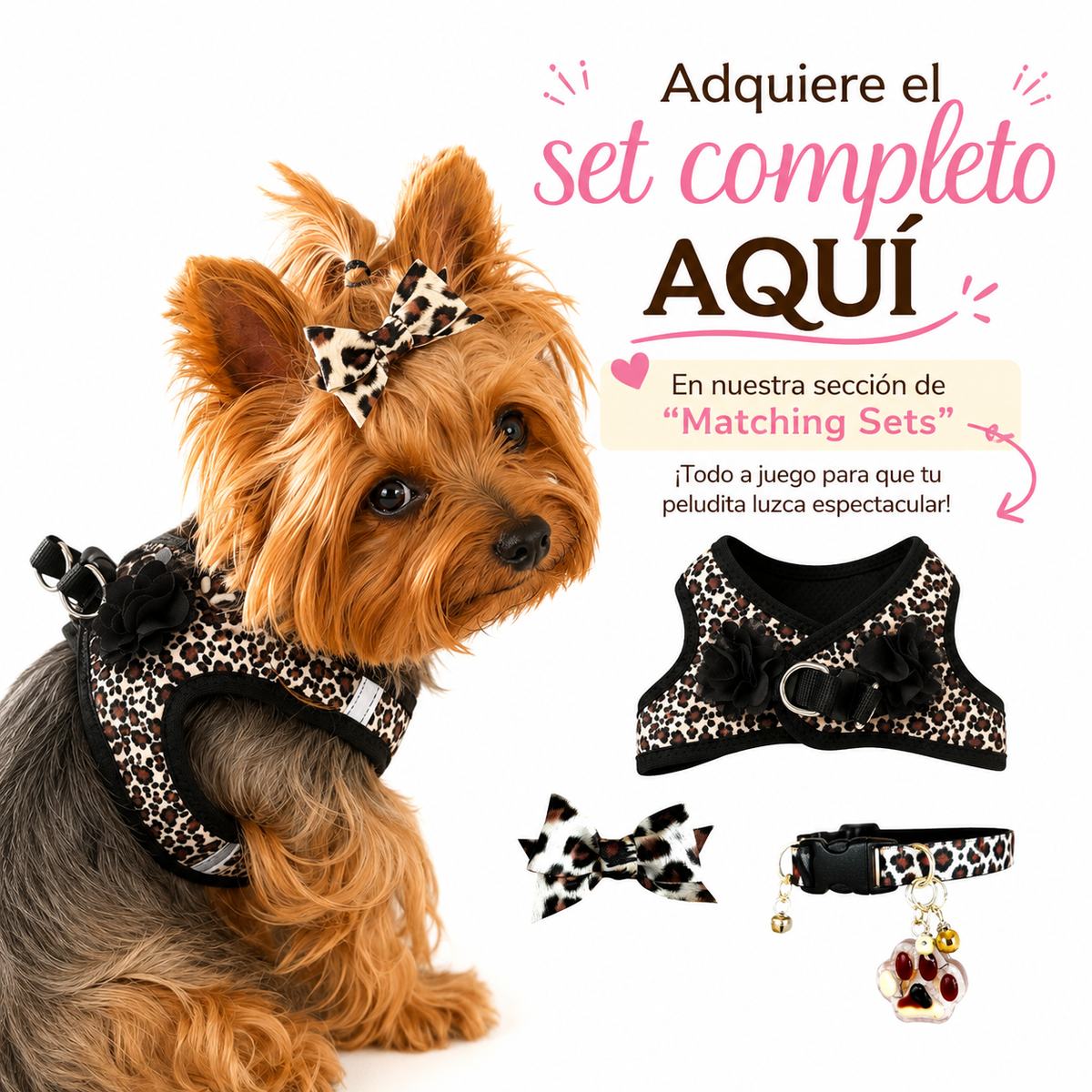 Leopard Print Unisex Dog Harness – With or Without Flowers