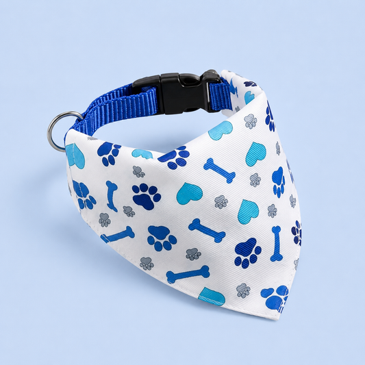 Blue Paw & Bone Dog Bandana-Adjustable Collar (Smaii & Medium)