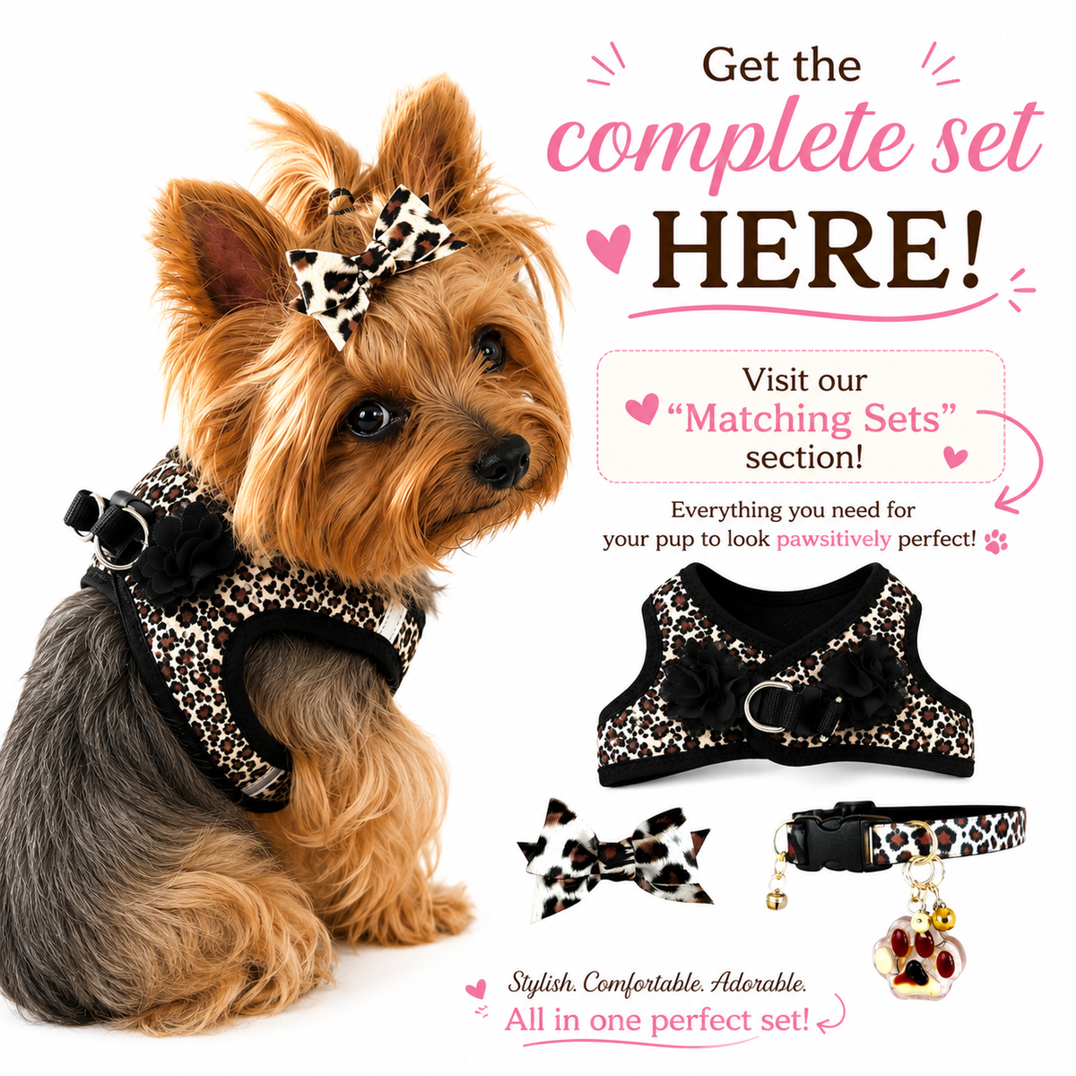 Leopard Print Unisex Dog Harness – With or Without Flowers