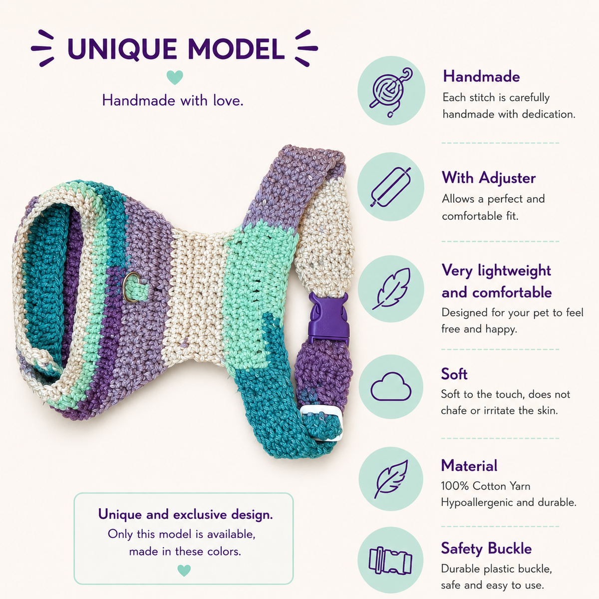 Handwoven Harness - Purple & Turquoise Medium