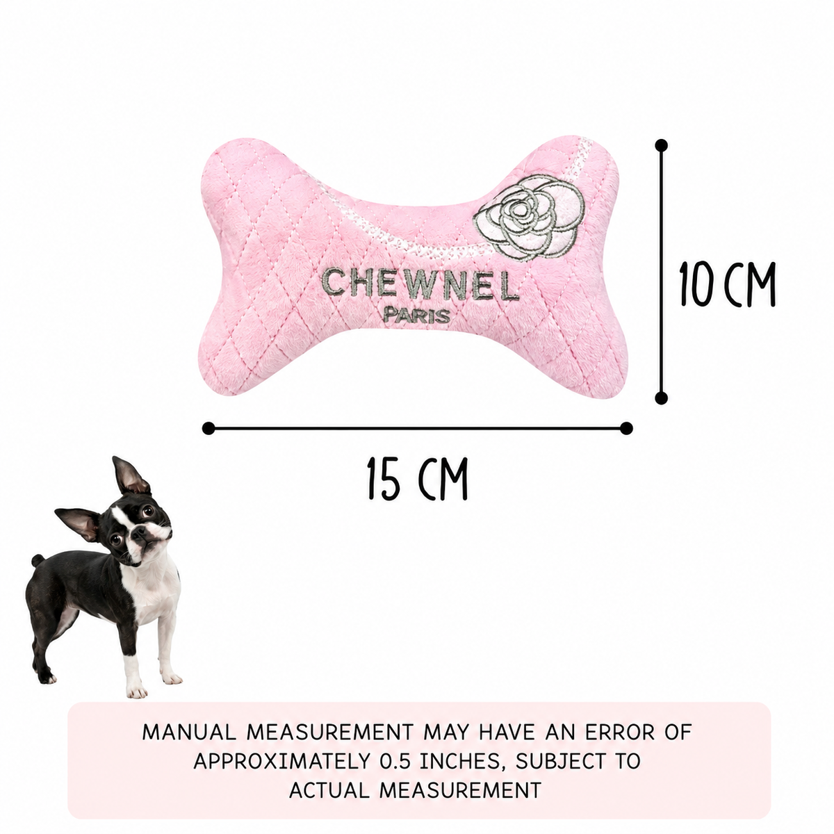 Chewnel Paris Plush Bone Squeaky Dog Toy – Bone Pink