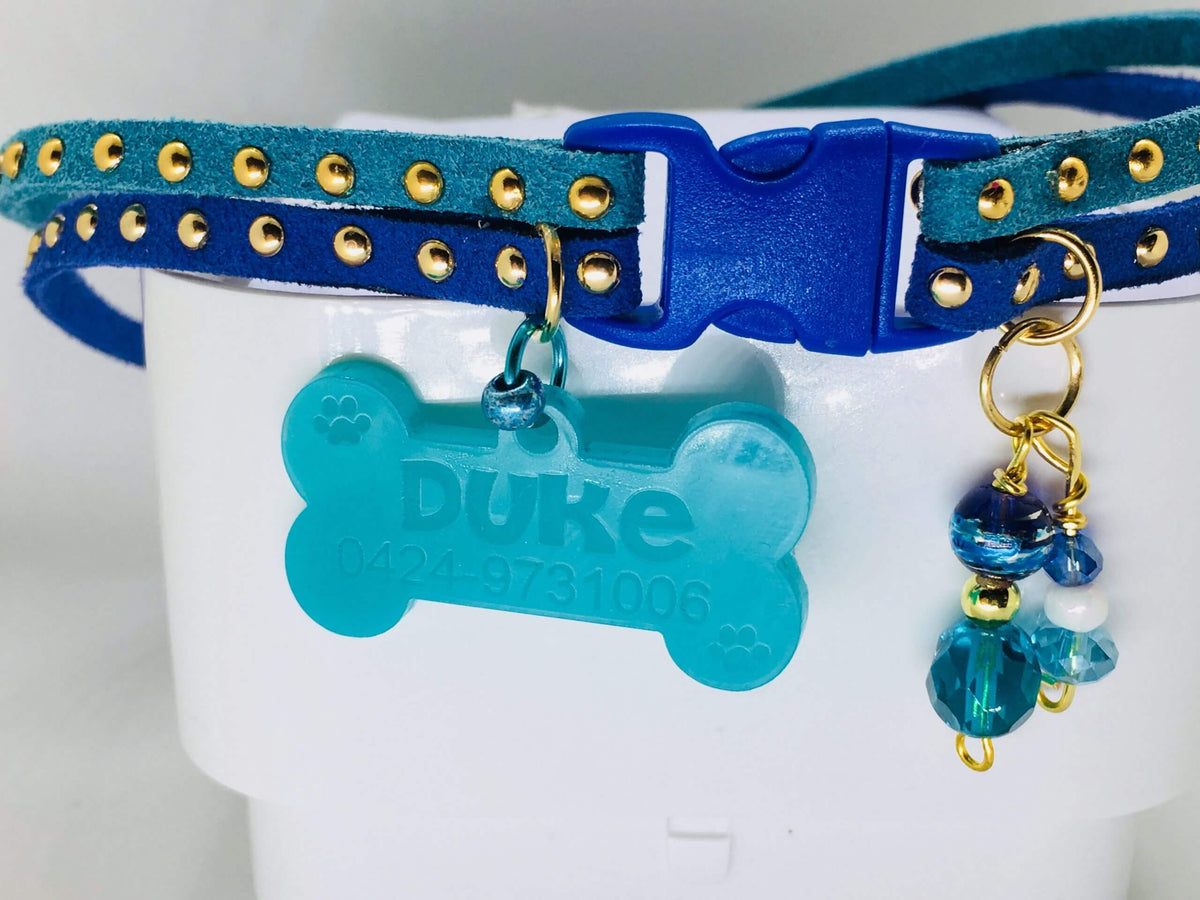 Slim Suede Duo with Gold Studs - Turquoise / Blue