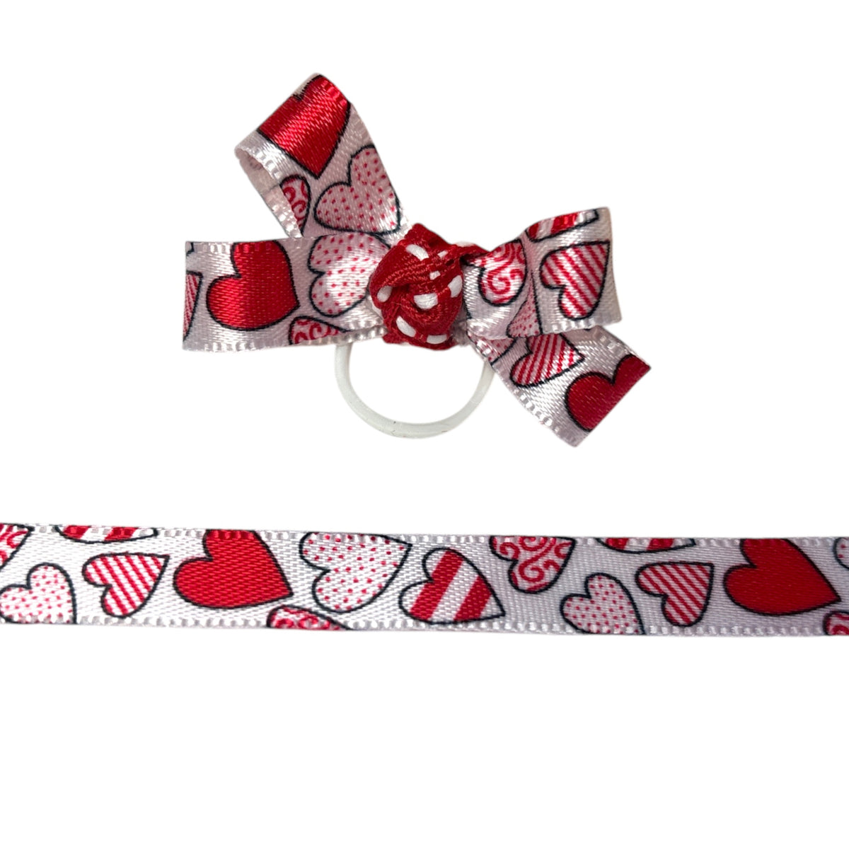 Lazo para perro con corazones rojos y blancos de San Valentín