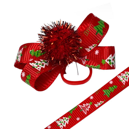 Red Christmas white Tree Dog Bow