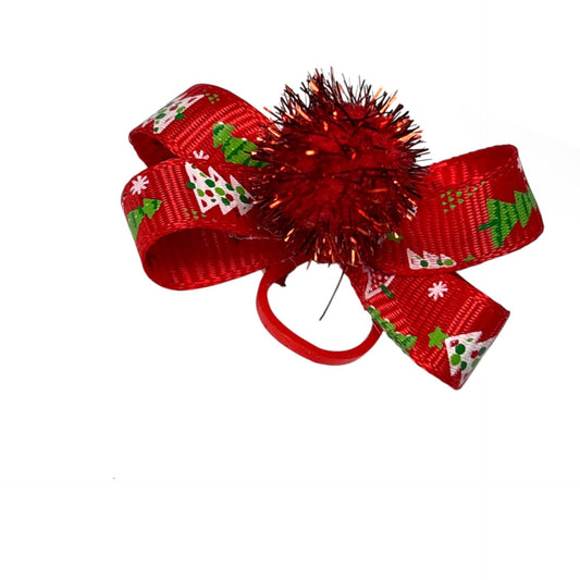Red Christmas white Tree Dog Bow