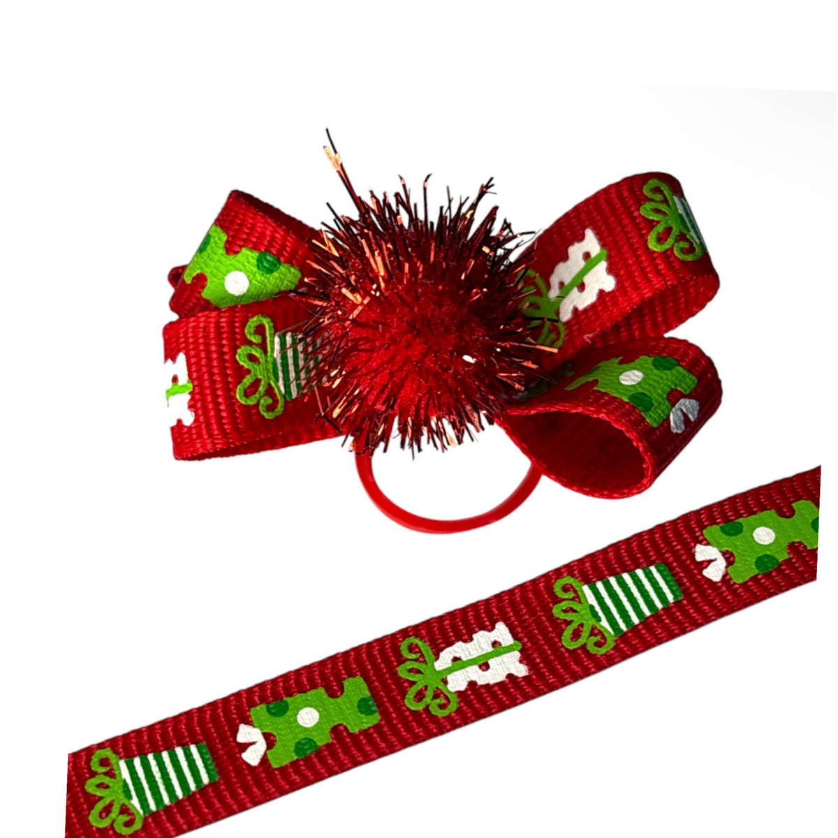 Lazo para perro con motivos navideños rojos y verdes
