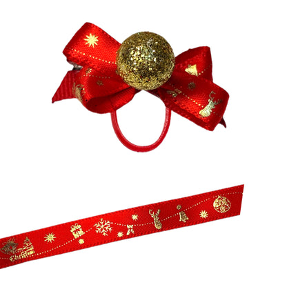 Red & Gold Christmas Dog Bow