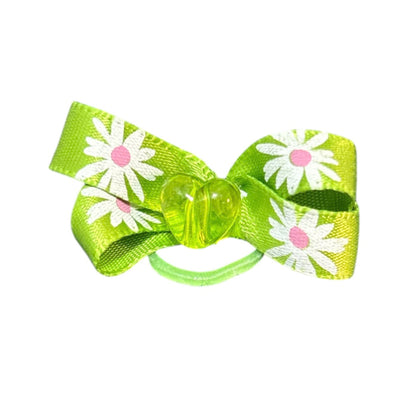 Green Apple Flower Heart Dog Bow