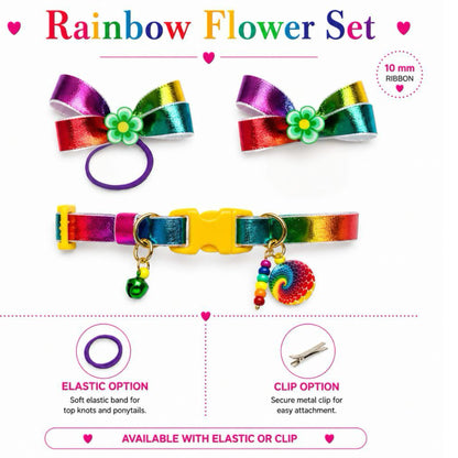 Multicolor Rainbow Flower Dog Bow