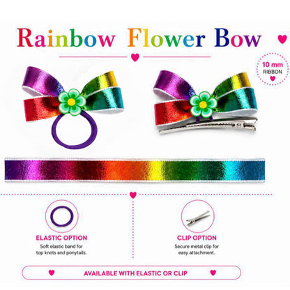 Multicolor Rainbow Flower Dog Bow