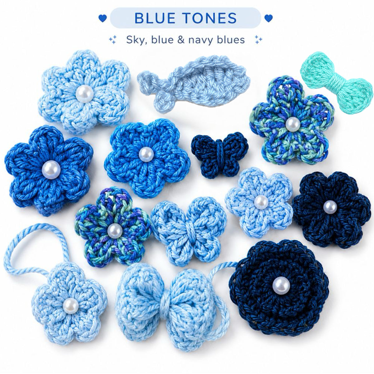 WoolBloom Clip - 2 Blue Woven Flowers