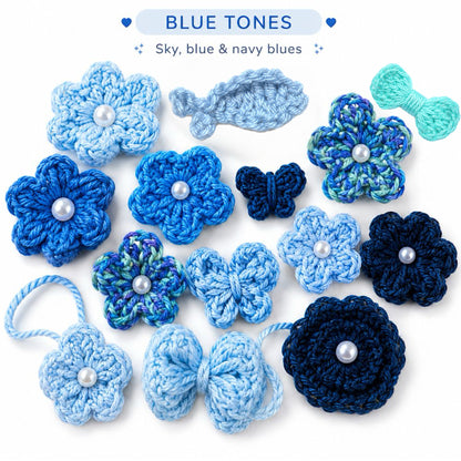 WoolBloom Clip - 2 Blue Woven Flowers