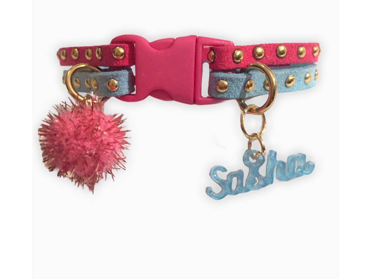 Slim Suede Duo with Gold Studs - Light Blue / Fuchsia