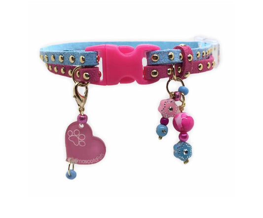Slim Suede Duo with Gold Studs - Light Blue / Fuchsia