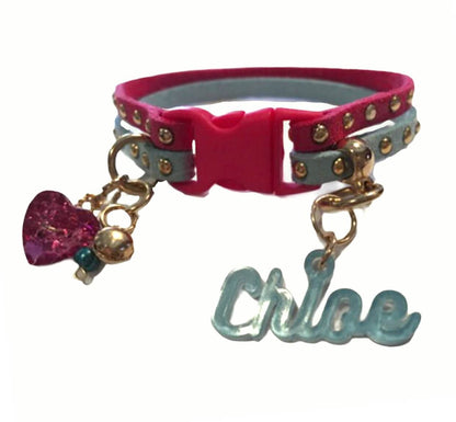 Slim Suede Duo with Gold Studs - Light Blue / Fuchsia