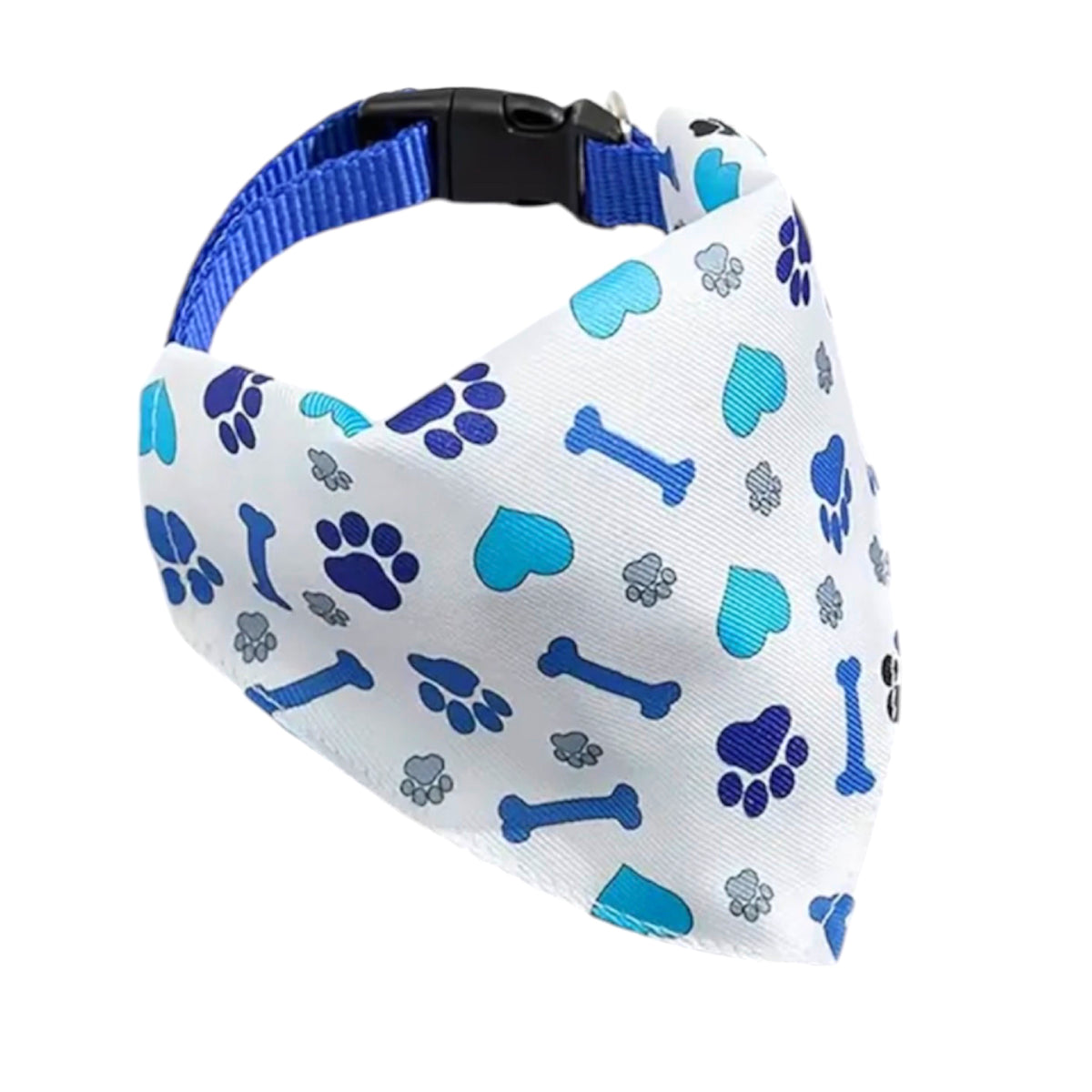 Pañuelo para perro azul con huella y hueso - Collar ajustable (pequeño y mediano)