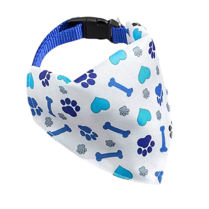 Pañuelo para perro azul con huella y hueso - Collar ajustable (pequeño y mediano)