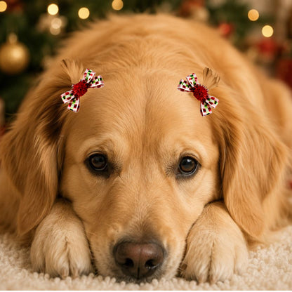 Red & Green Christmas check Dog Bow