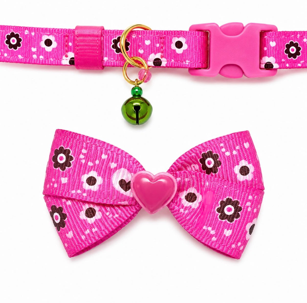 Fuchsia Floral Heart  Dog Bow