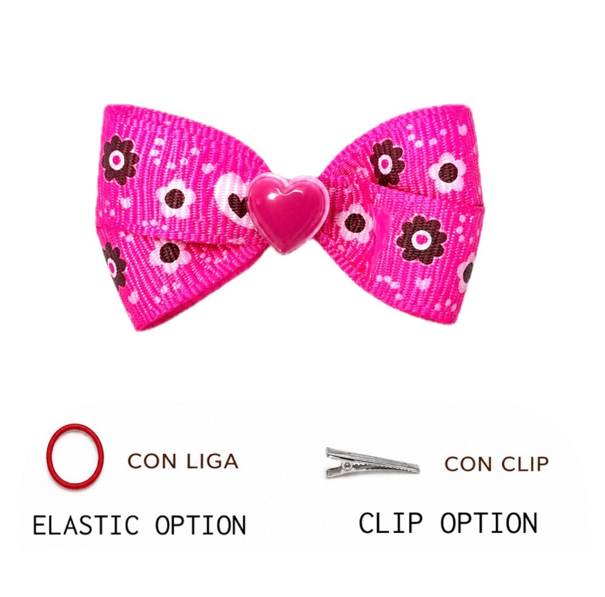 Fuchsia Floral Heart  Dog Bow