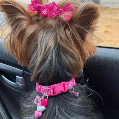 Fuchsia Floral Heart  Dog Bow