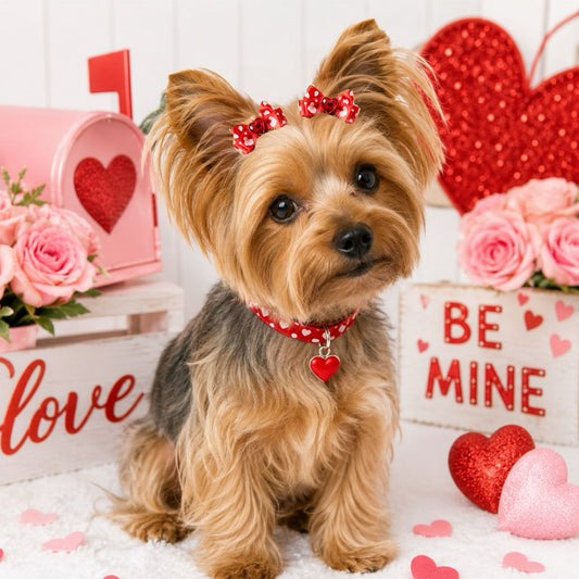 Red Sparkle Hearts Dog Bow