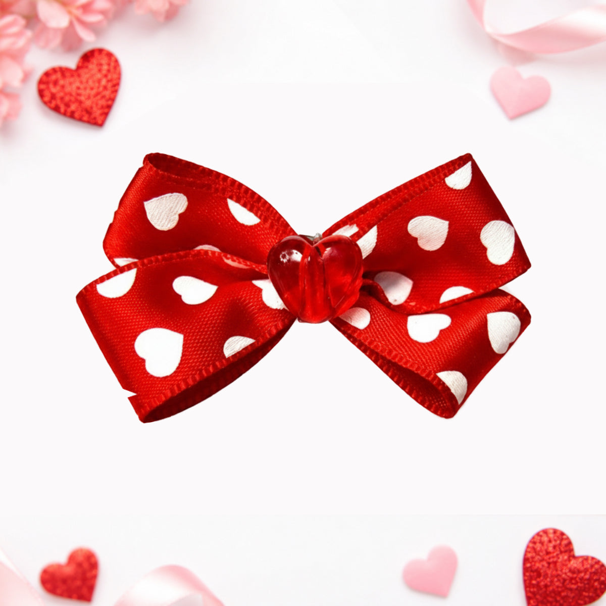 Red Valentine Hearts Dog Bow