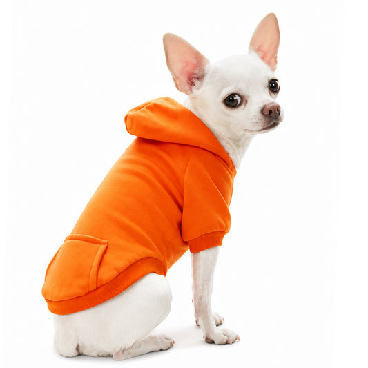 Orange Fleece Dog Hoodie with Pocket | Warm Pet Sweatshirt XS
