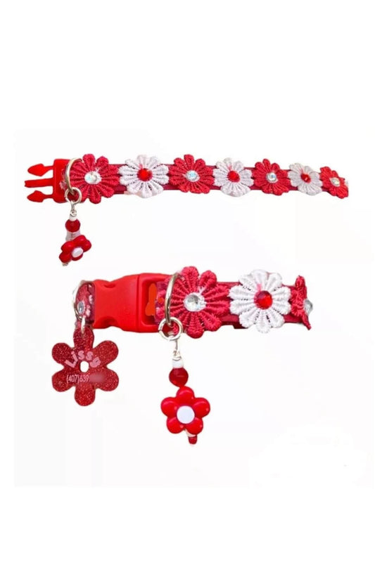Red & White Flower - Wide Collar