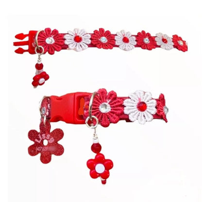 Collar para perro de flores rojas y blancas