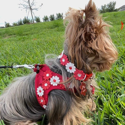 Collar para perro de flores rojas y blancas