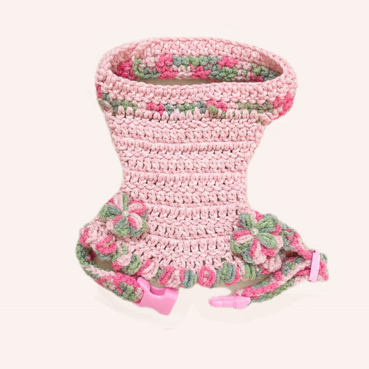 Handwoven Harness - Pink with Flowers Small