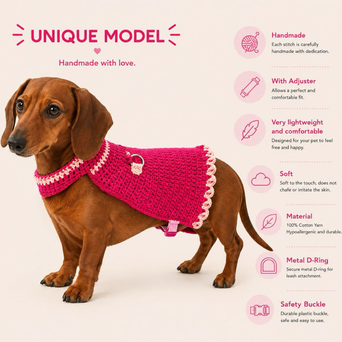 Handwoven Harness - Fuchsia, Pink & White Large