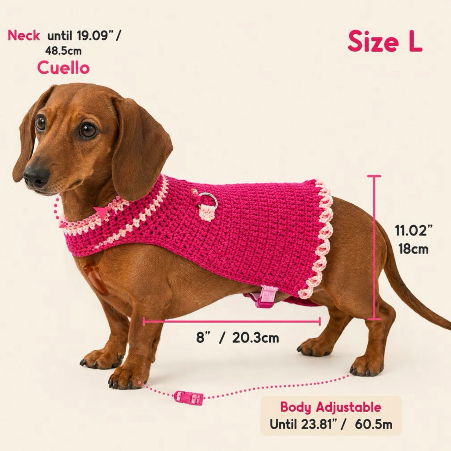 Handwoven Harness - Fuchsia, Pink & White Large