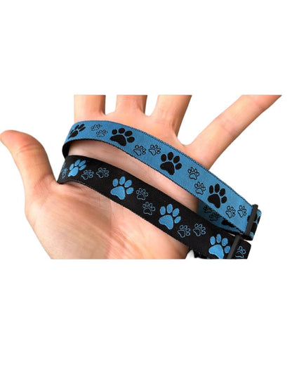 Black bg &amp; Blue Paw Print - Wide Collar