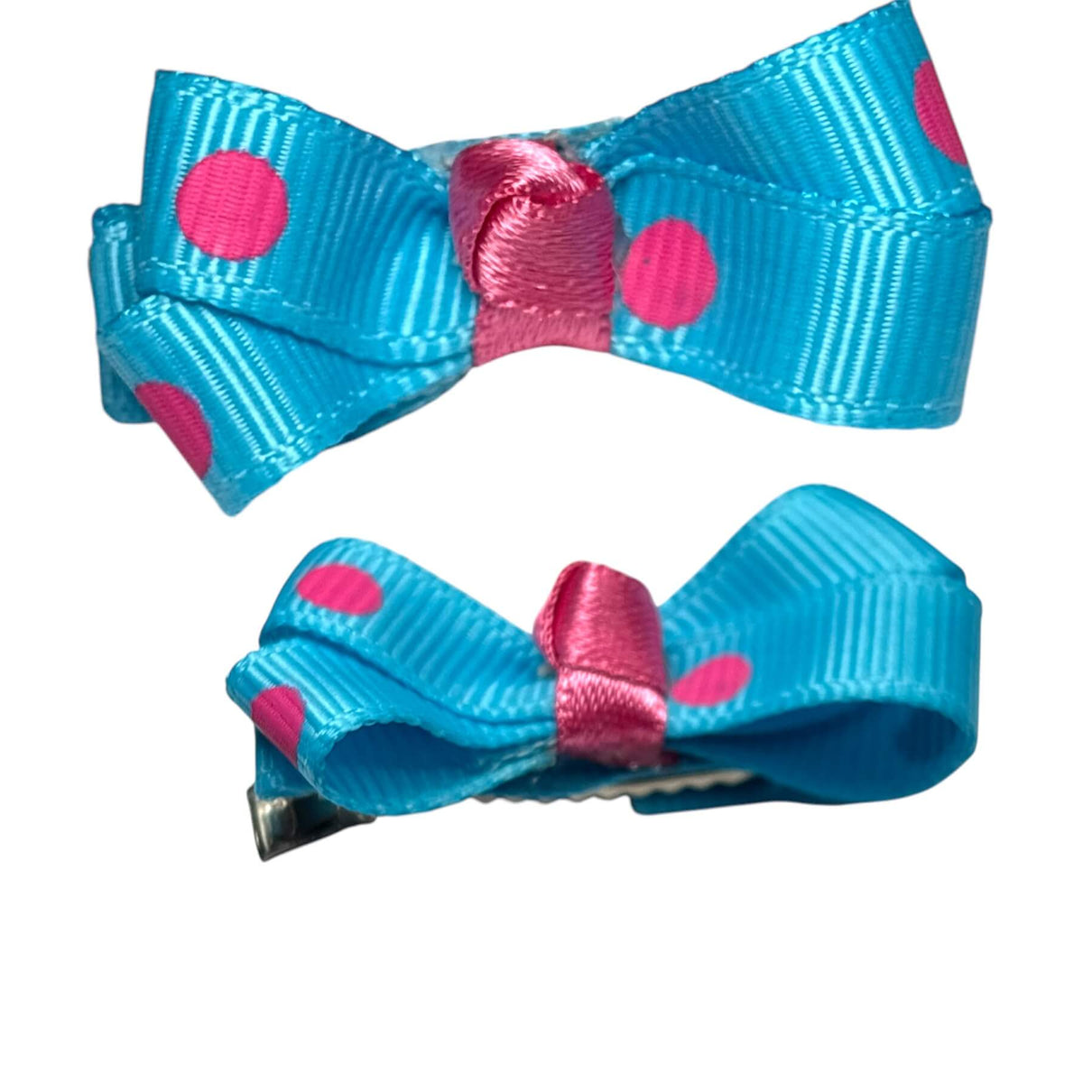 Polka Dots Bow - Blue bg Pink Dots (Copy)